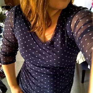 INC Concepts Navy and white polka-dot 3/4 slv top
